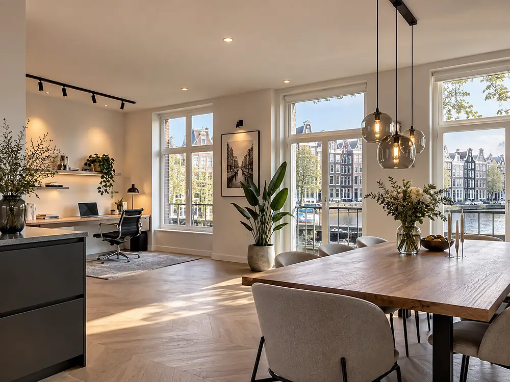 Modern interieur met verlichting in een woning in Amsterdam