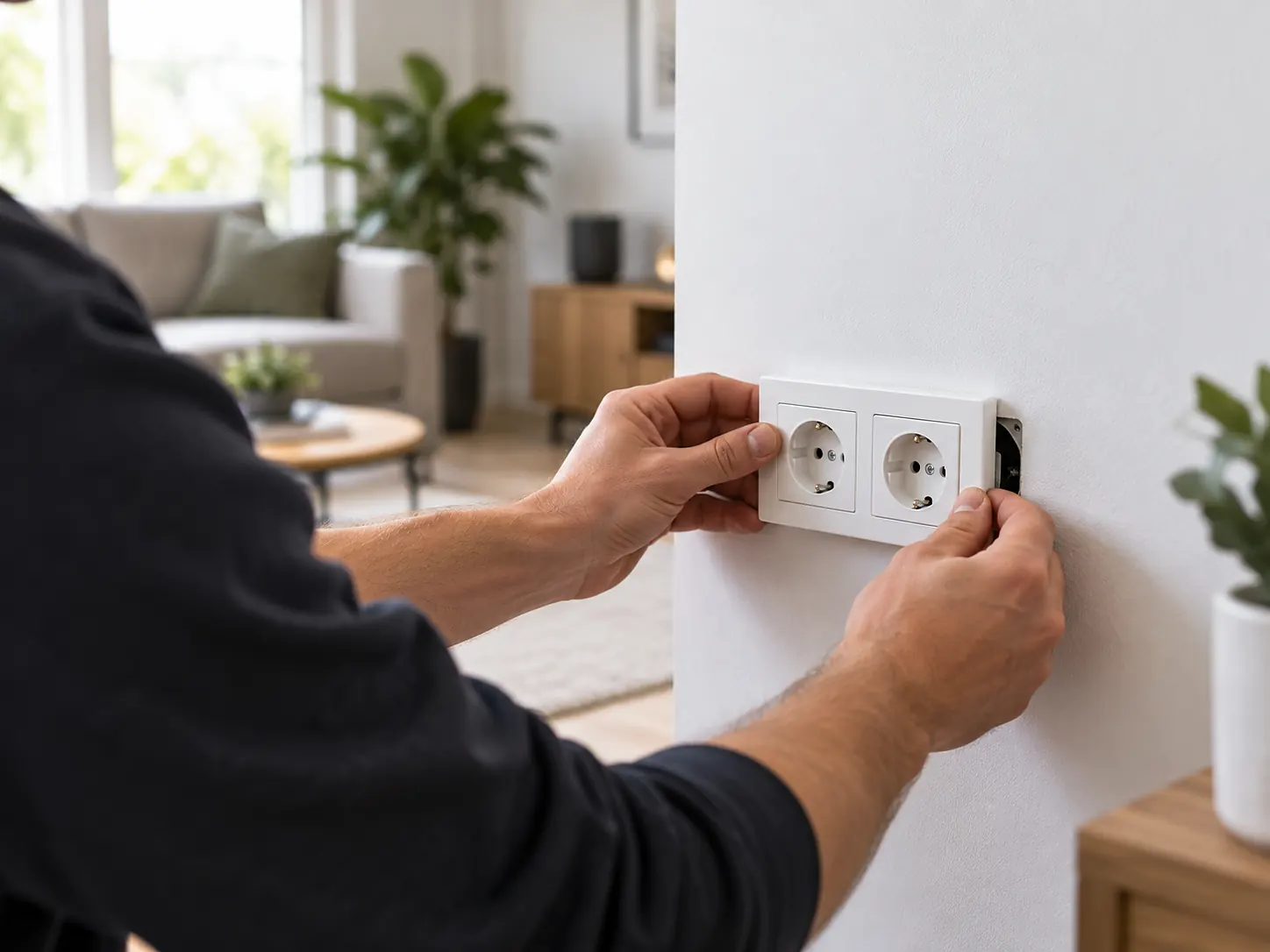 Elektricien plaatst een dubbel stopcontact in een woning in Amsterdam