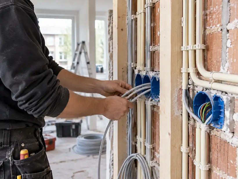 Elektricien werkt aan nieuwe bedrading in een woning in Amsterdam