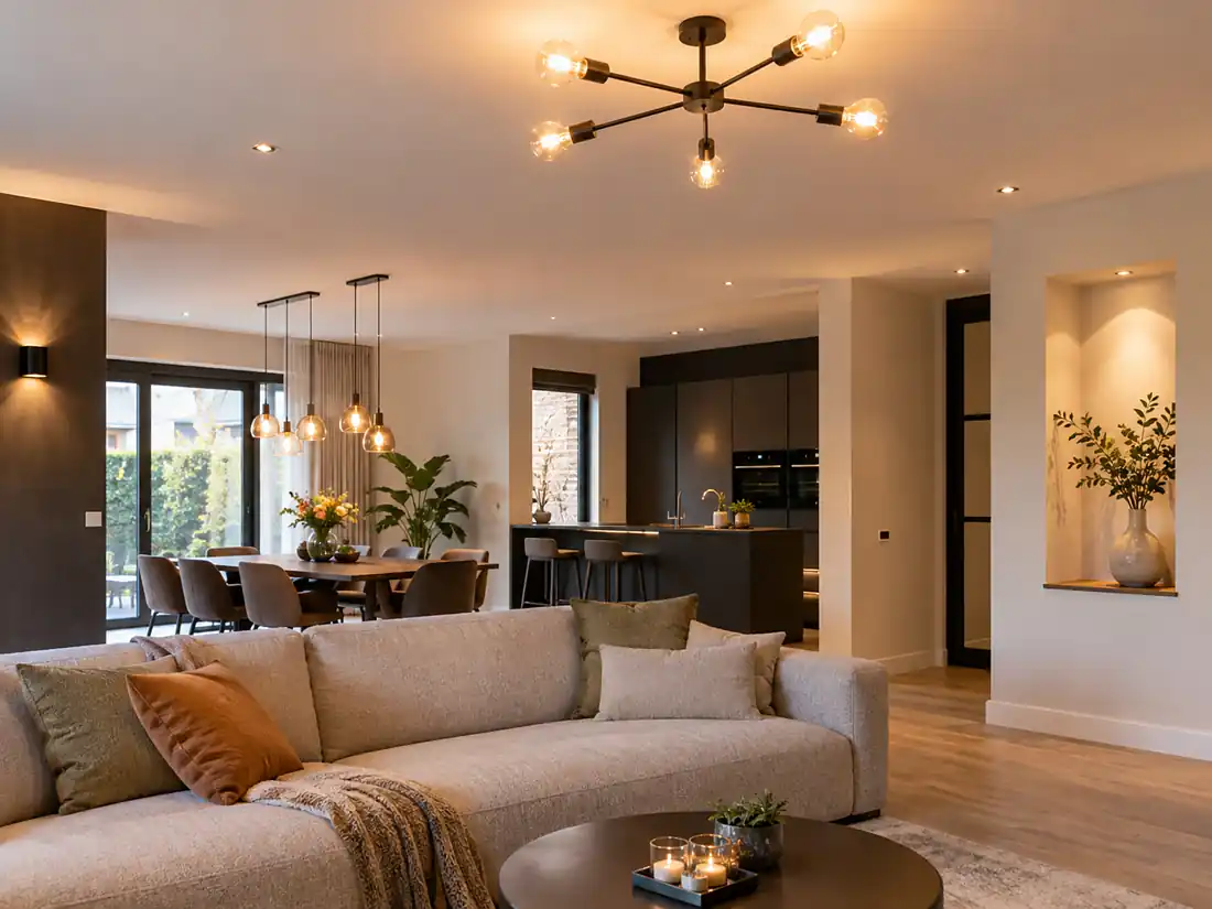Moderne woning met verschillende soorten aangelegde verlichting in Amsterdam